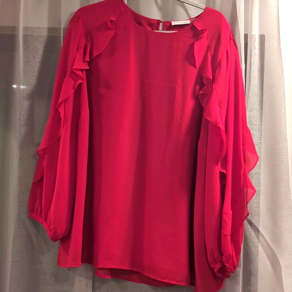 Calvin Klein red blouse with ruffle detail